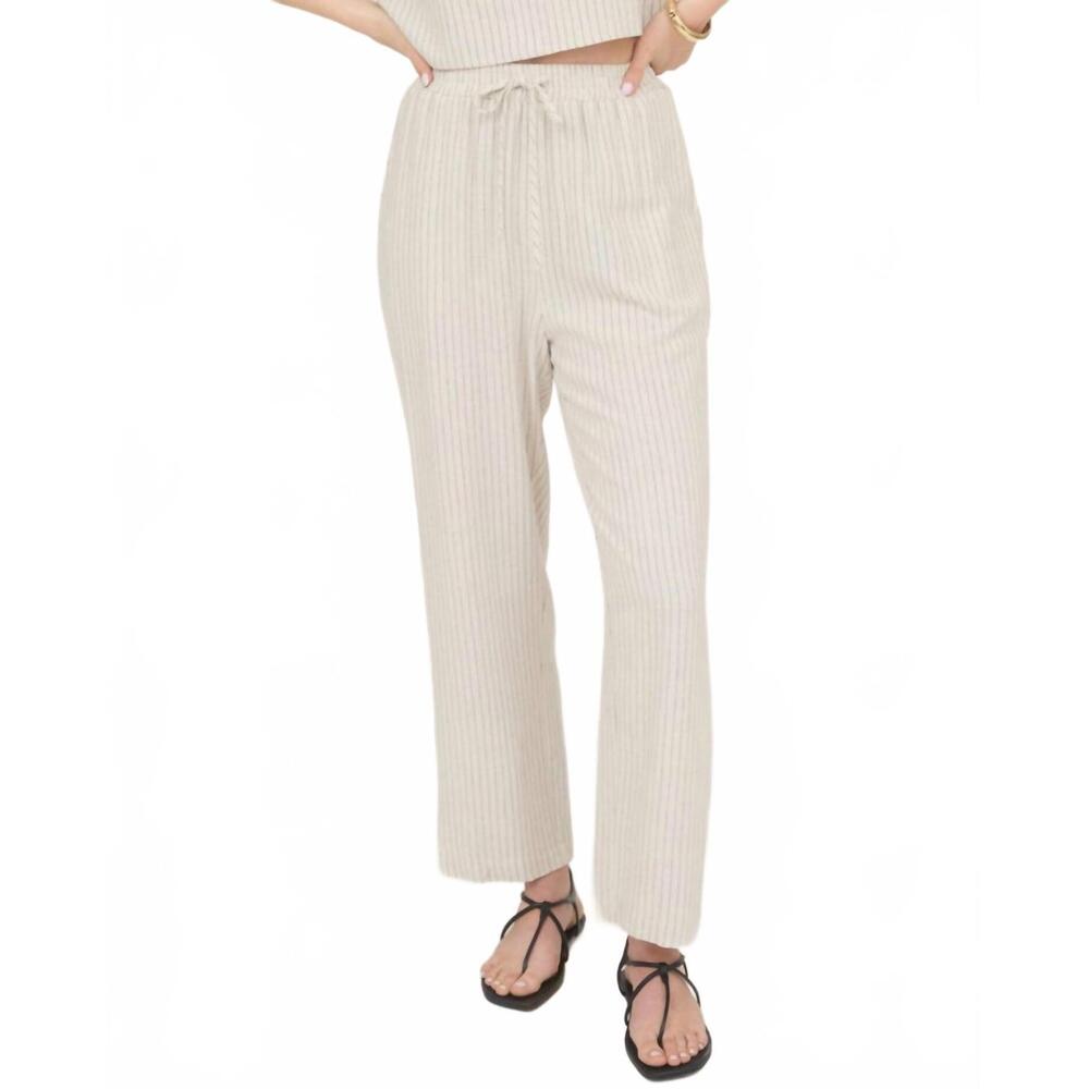 NEW VENTI6 clair linen pinstripe drawstring pants in beige